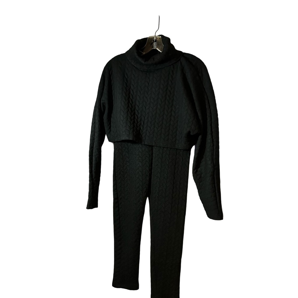 Source Unknown Black Cable Knit Two-Piece Jumpsui… - image 1